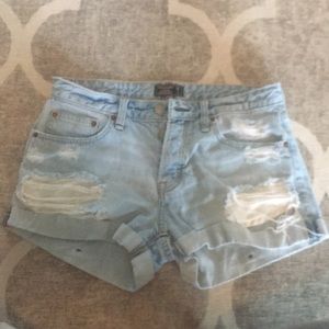 light wash Abercrombie ripped denim shorts